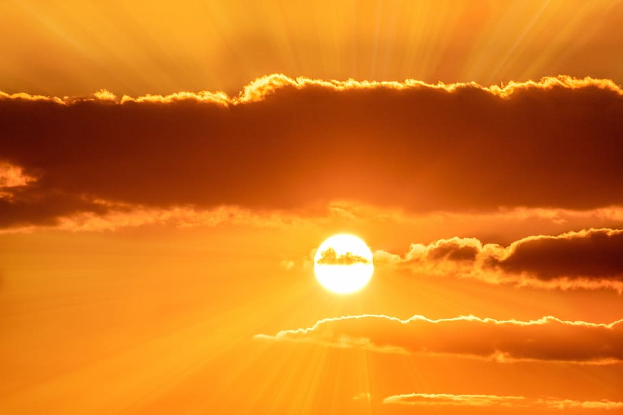 sun, clouds, sunset, sky, orange, dusk, abendstimmung, evening sky HD wallpaper