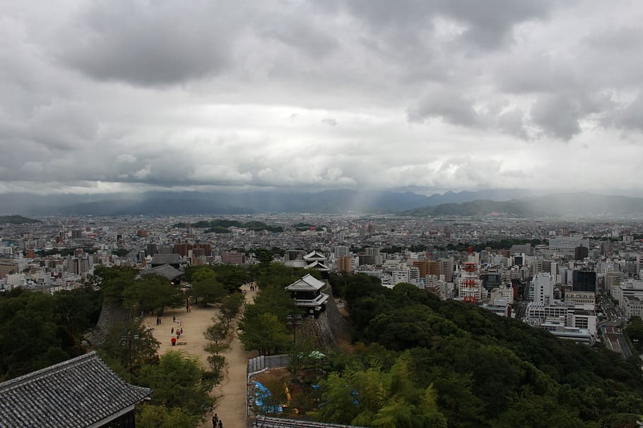 matsuyama, rain cloud, raindrops, shower, sky, landscape, japan HD wallpaper