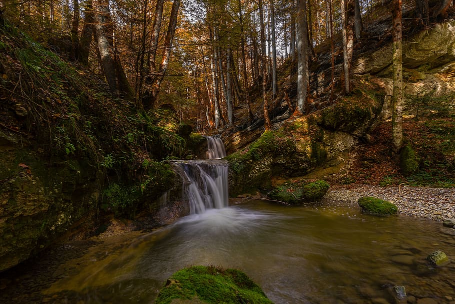 nature, waterfall, landscape, river, cascade, creek, bach, scenic HD wallpaper