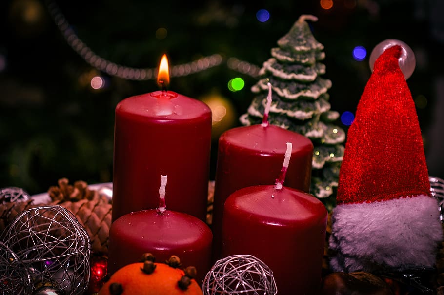 HD wallpaper: red pillar candles, christmas, decoration, celebration