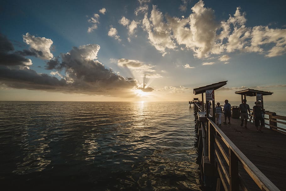 Scenic View of Sea Against Sky during Sunset, clouds, dawn, dock HD wallpaper