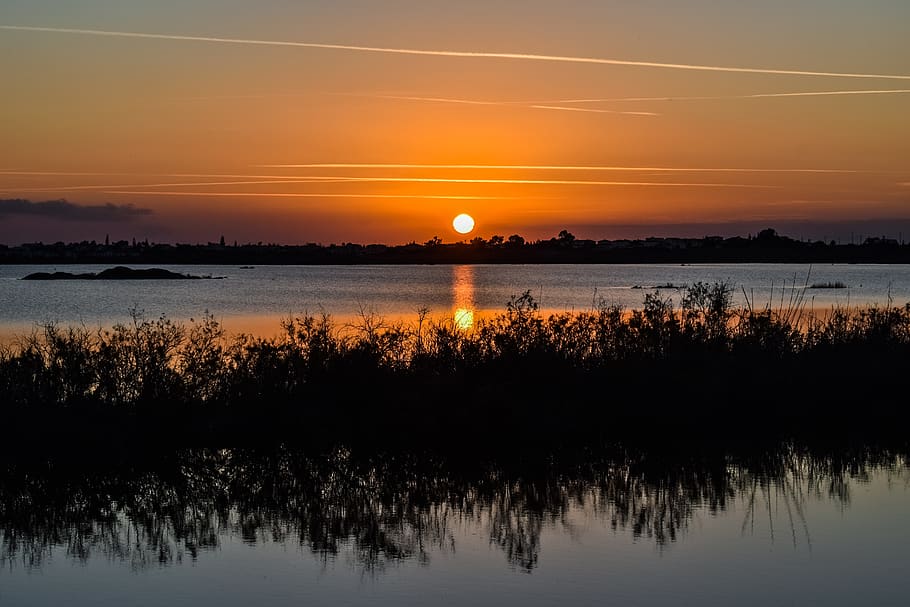 lake, sunset, water, landscape, sky, nature, evening, reflections HD wallpaper