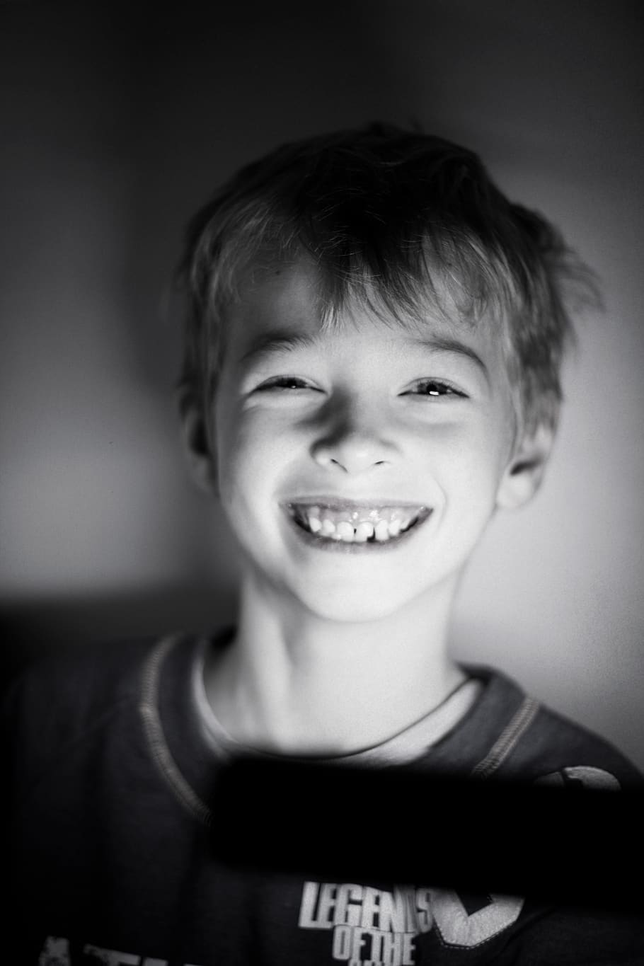 child, smiling, black and white, portrait, happiness, childhood