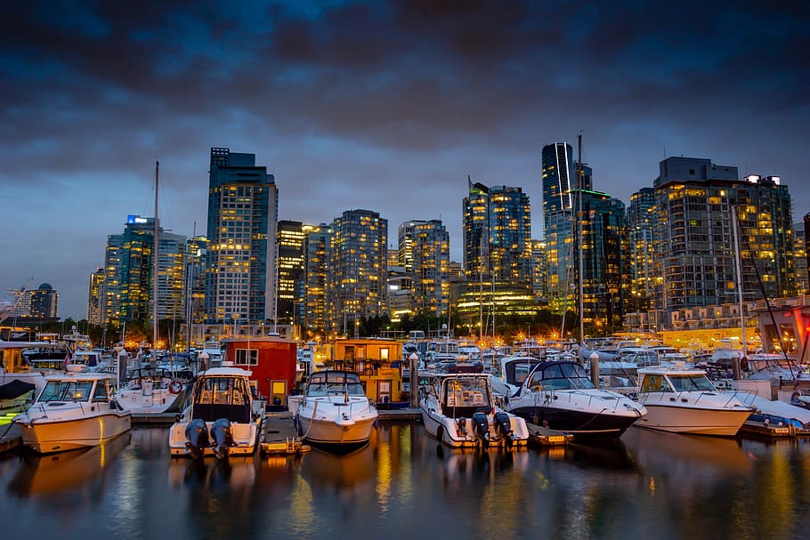vancouver, port, skyline, yacht, skyscraper, canada, architecture HD wallpaper