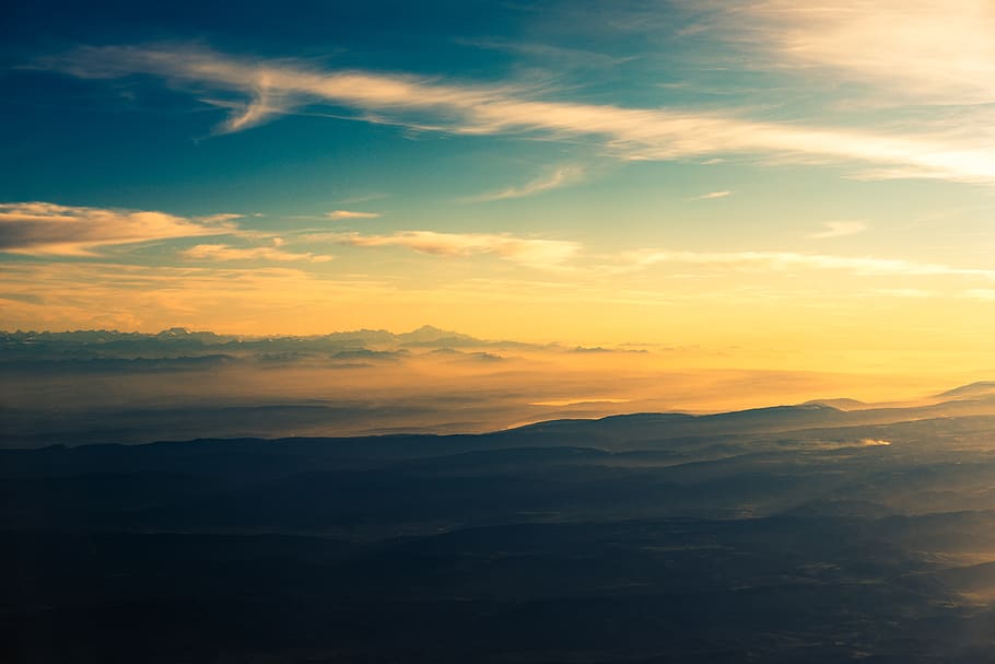 sky, landscape, mountains, sunrise, light, clouds, mist, magic HD wallpaper