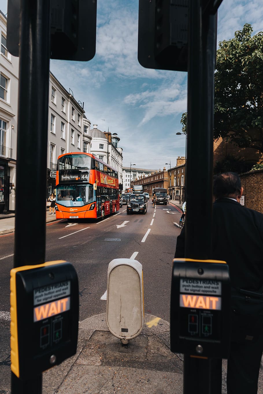 two black LED wait road post, city, mode of transportation, street HD wallpaper