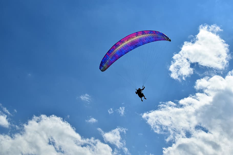 austria, hohe salve, flying, mid-air, sky, adventure, paragliding, HD wallpaper