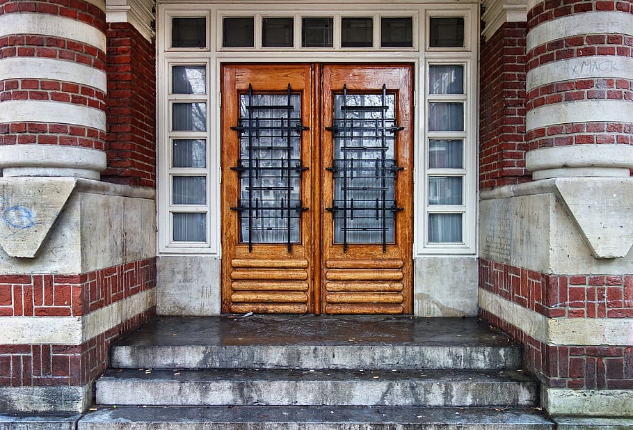 door, wooden door, entrance, double door, architecture, style, HD wallpaper