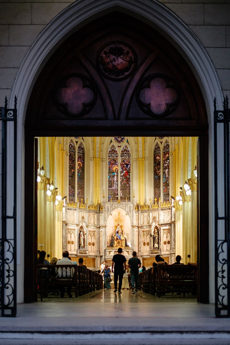 people inside cathedral with lights, architecture, religion, place of worship HD wallpaper
