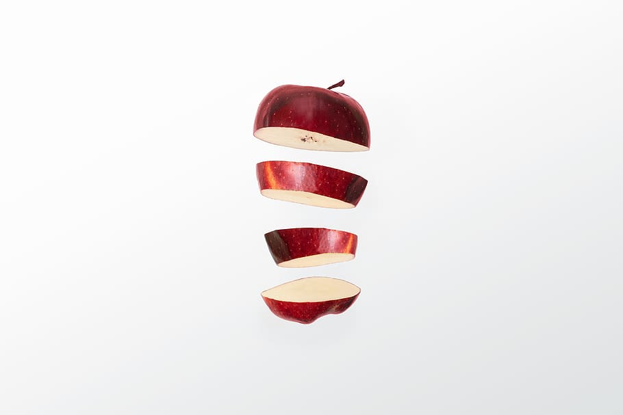 red apple sliced, studio shot, white background, indoors, no people HD wallpaper