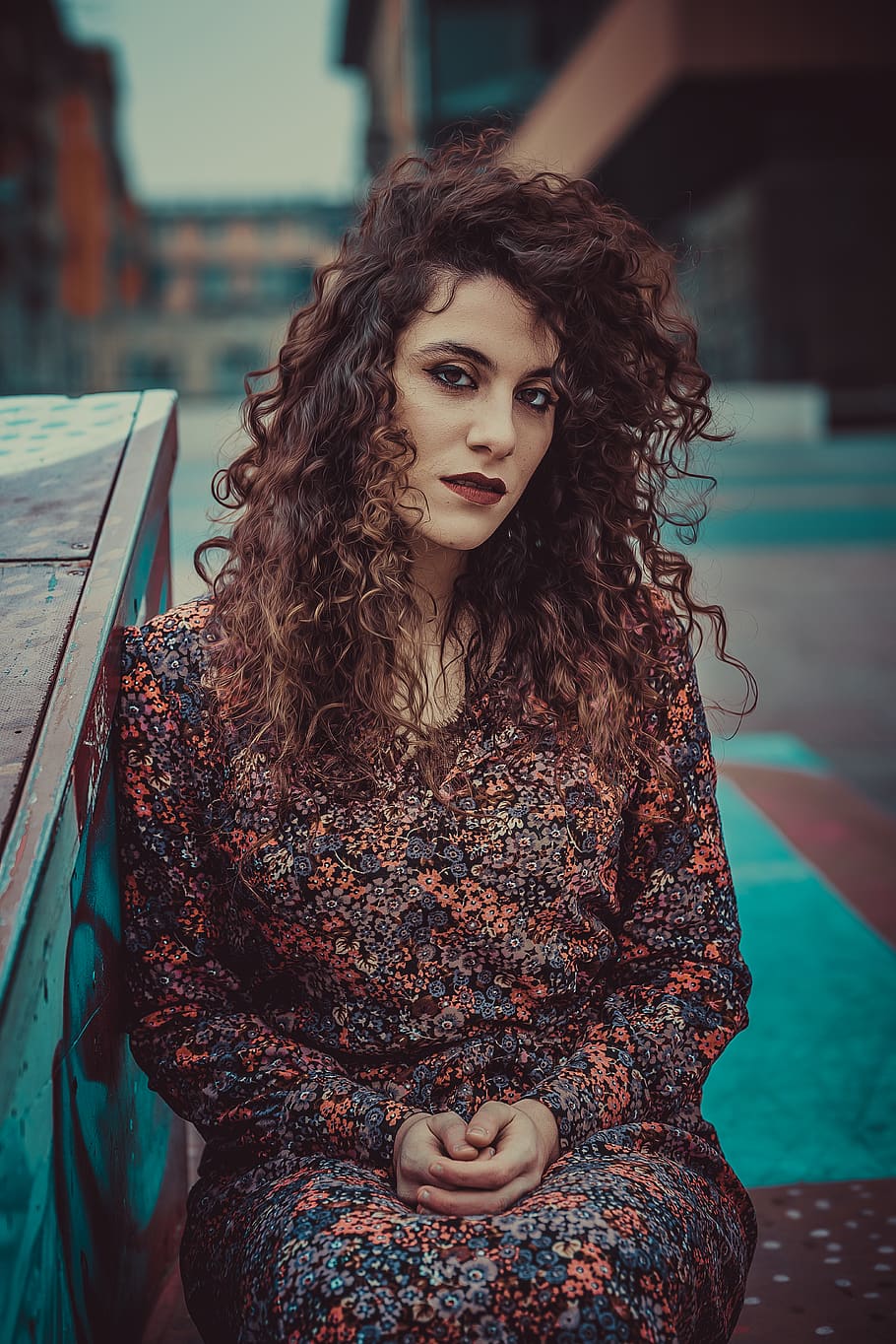 Photo of Woman Wearing Floral Dress, beautiful woman, curly hair