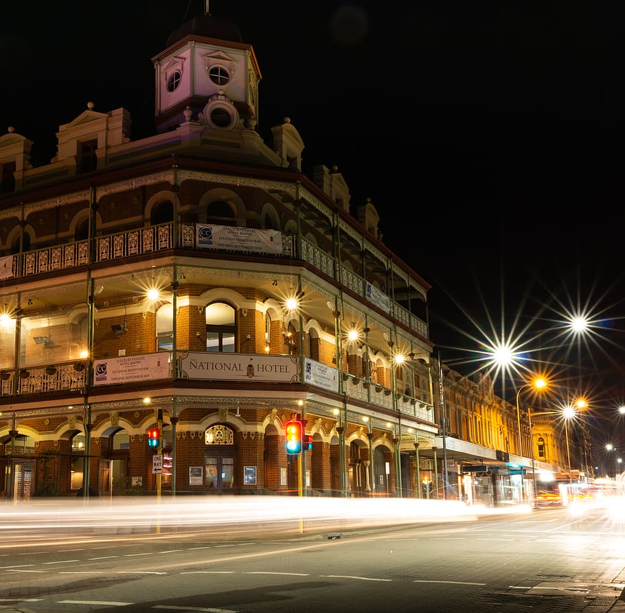 wallpaper, night, lights, hotel, urban, building, heritage HD wallpaper