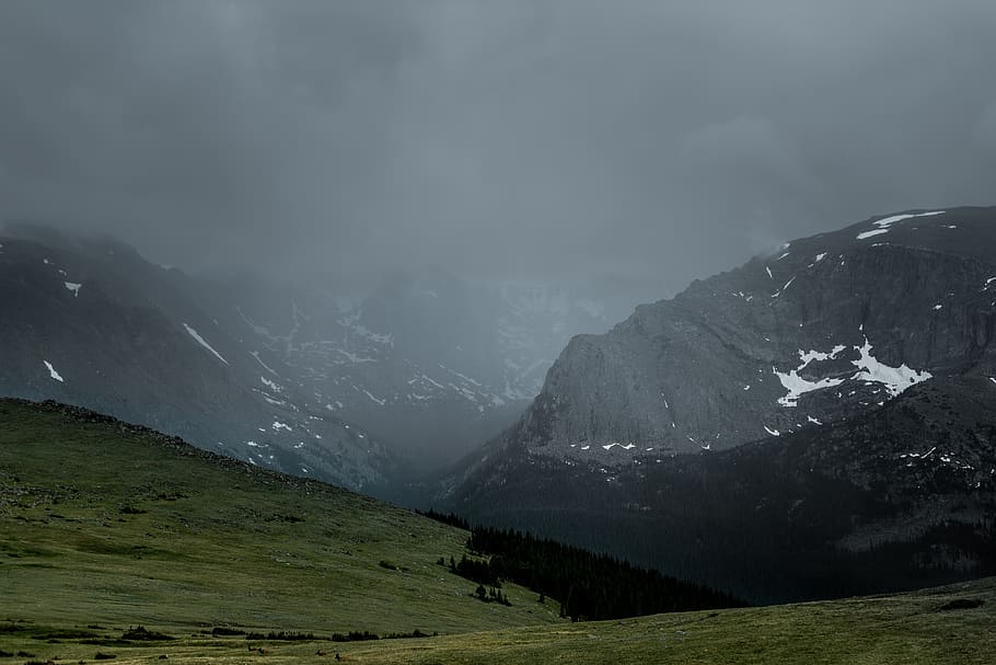 nature, landscape, mountain, green, grass, fog, travel, adventure HD wallpaper