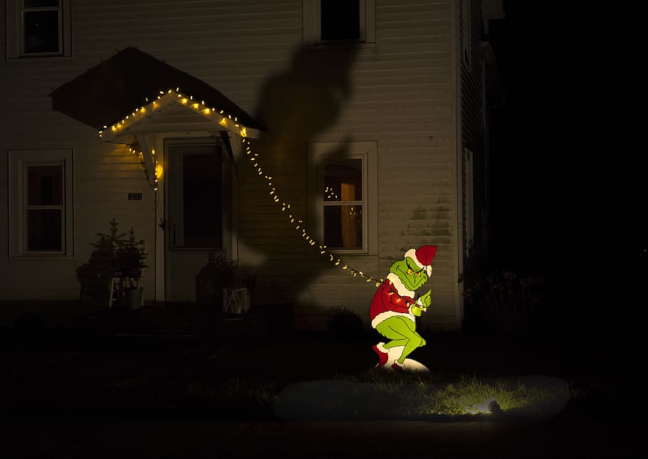 The Grinch standee in front of house, architecture, built structure, HD wallpaper
