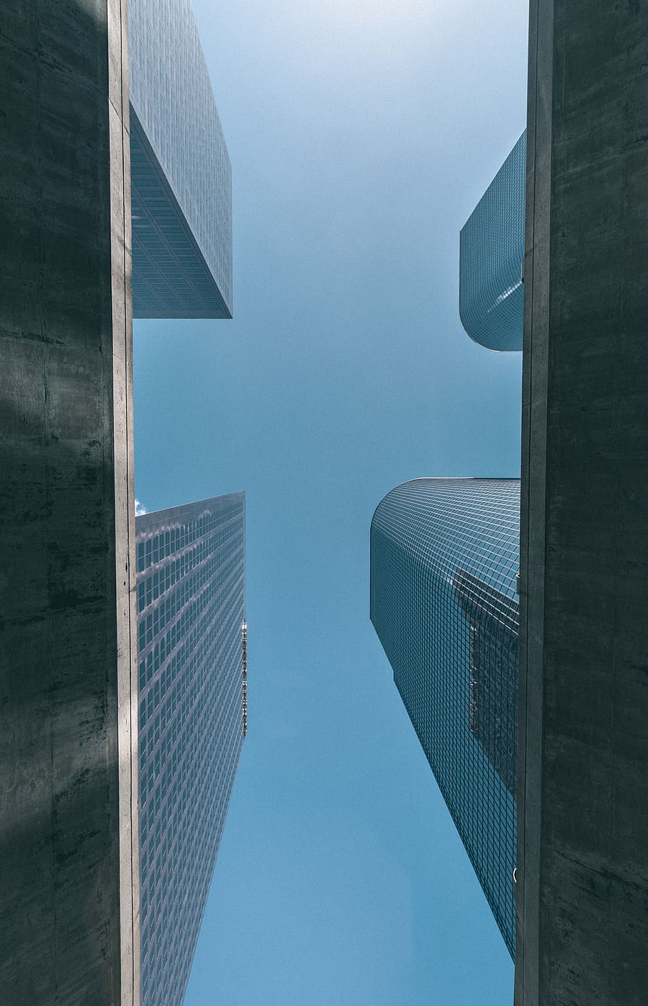 decay, office, buildings, blue sky, clouds, urban city, bridge HD wallpaper