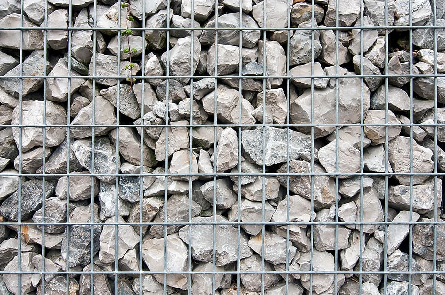 stones, behind bars, grid, nature, garden, nursery, rock, web, HD wallpaper