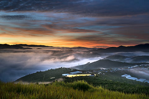 Landscape Photography With View Of Sunset, background, backlit HD wallpaper