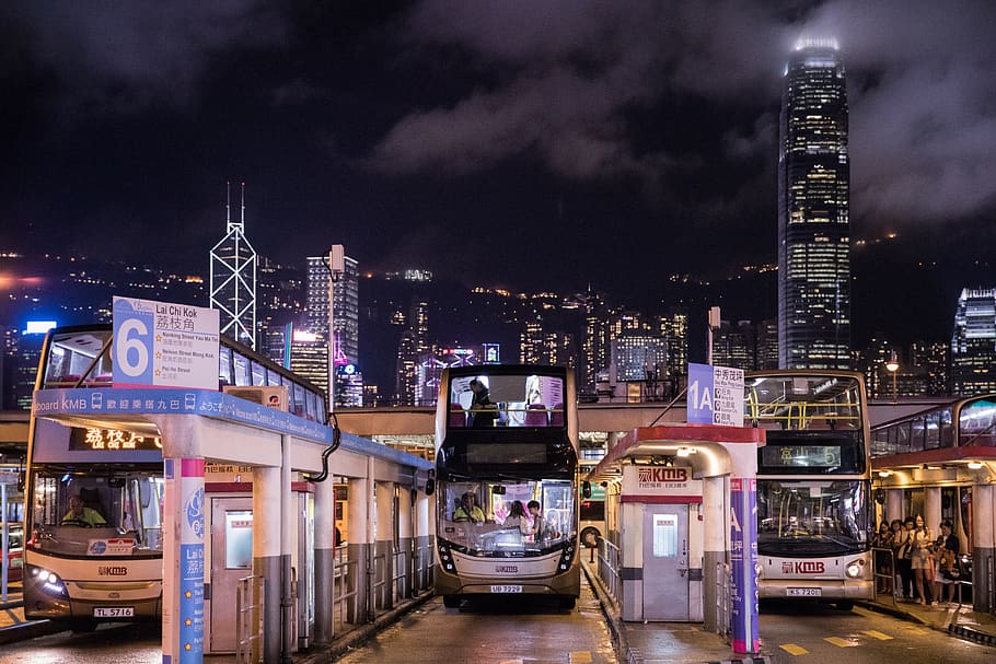 bus station, hongkong, architecture, city, illuminated, transportation, HD wallpaper