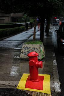 red fire hydrant beside road, car, person, human, automobile HD wallpaper
