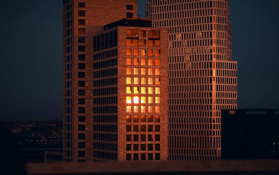 city, sunset, reflection, building, architecture, building exterior HD wallpaper
