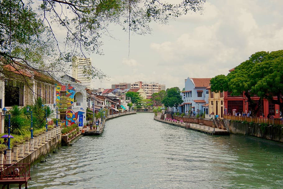 malaysia, malacca, city, melaka, color, riverwalk, built structure, HD wallpaper