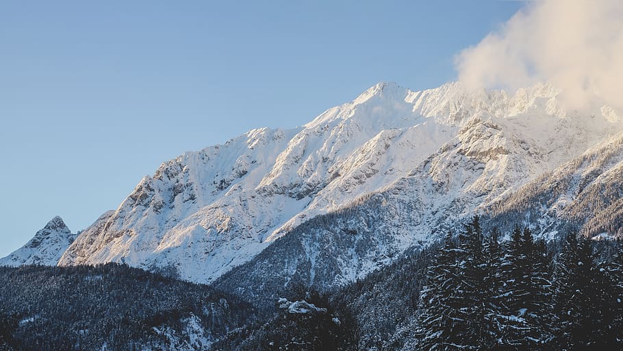 blue, sky, mountain, valley, snow, winter, cold, nature, landscape HD wallpaper