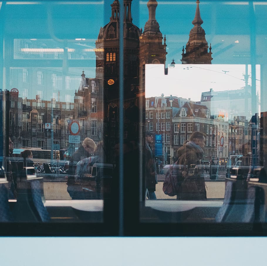 netherlands, amsterdam, train, building exterior, reflection HD wallpaper