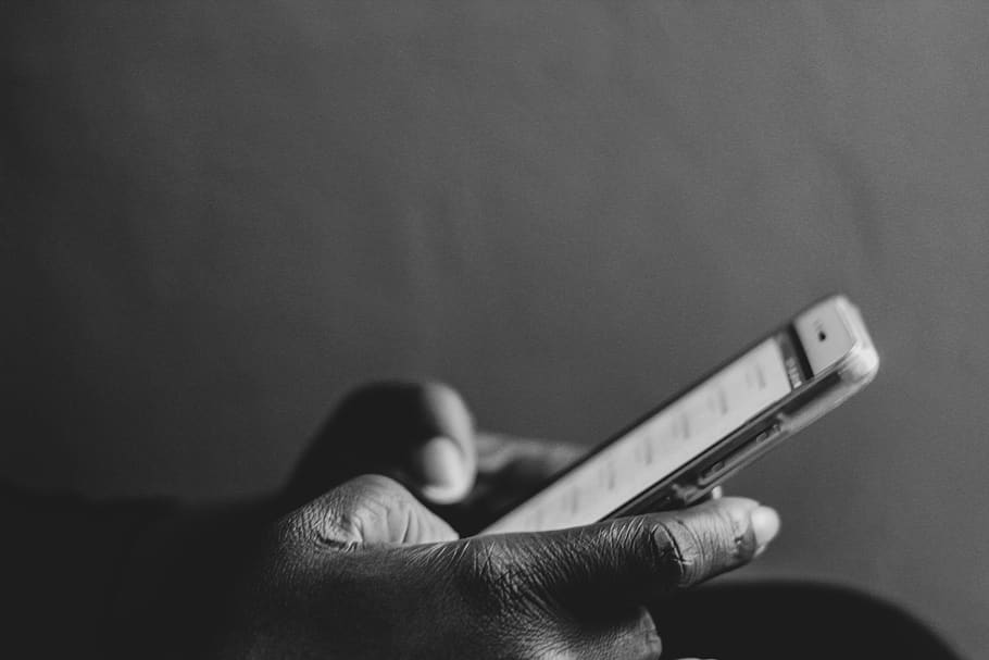 Person Using Smartphone, black and white, cell phone, communication HD wallpaper