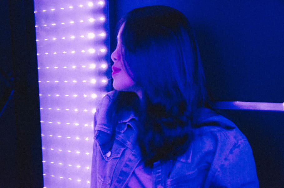 one person, indoors, young adult, illuminated, night, lighting equipment HD wallpaper
