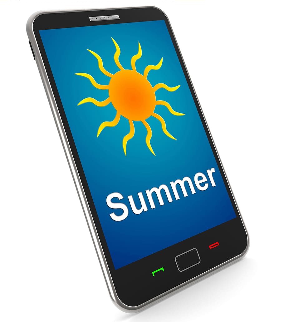 Summer On Mobile Meaning Summertime Season, cellphone, heat, hot