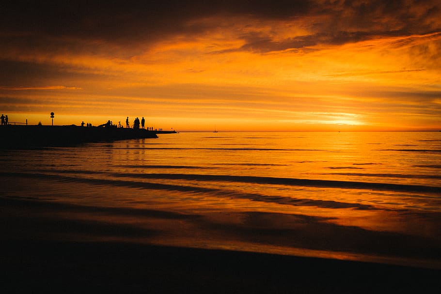 estonia, sunset, sky, cloud - sky, sea, water, orange color HD wallpaper
