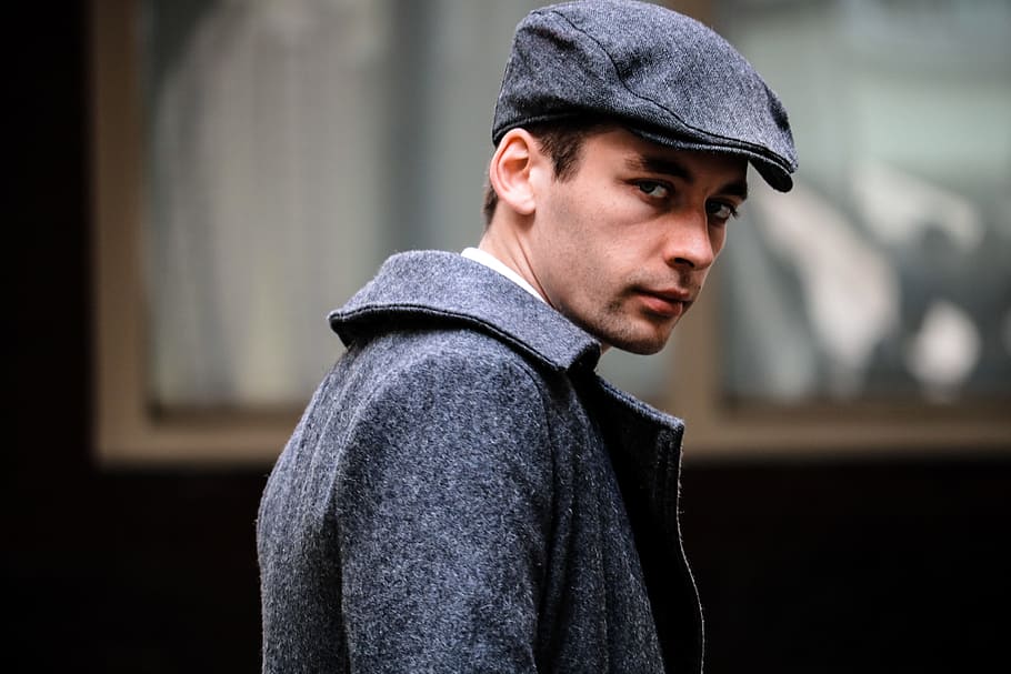 Man in Gray Coat Photo, blurred background, cap, casual, clothes HD wallpaper