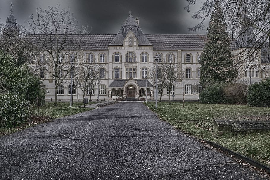 monastery, mystical, clouds, mysterious, atmospheric, creepy HD wallpaper