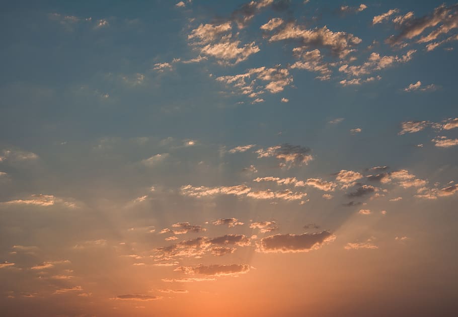 sunrays through clouds, nature, outdoors, sky, sunlight, sunset HD wallpaper