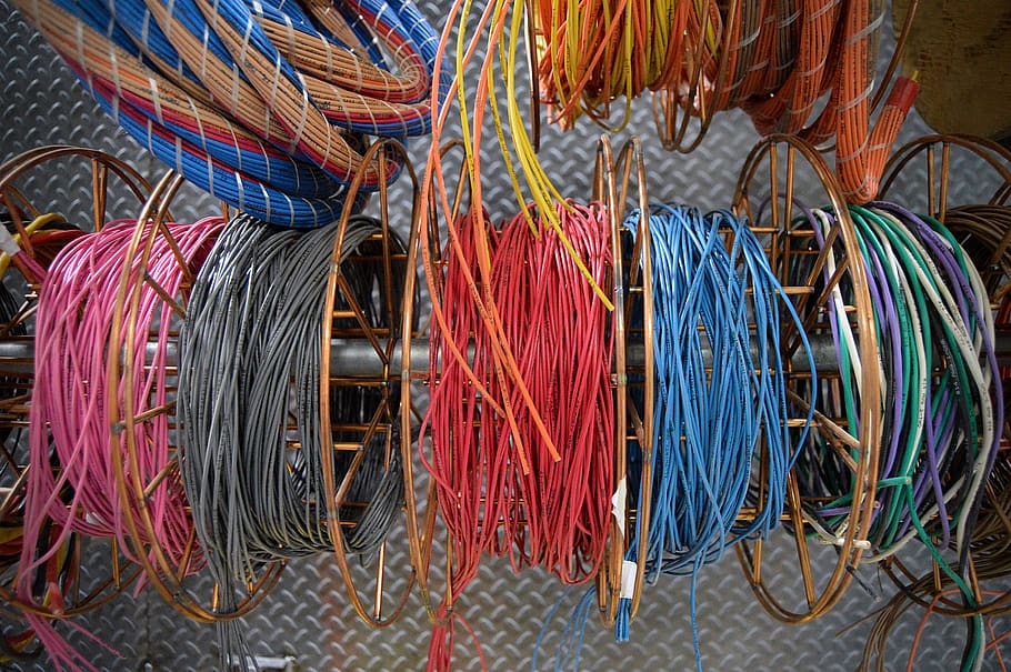 wires, spools, cable, connection, technology, communication HD wallpaper