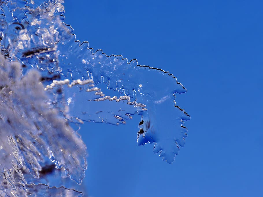 ice, crystal, blue, winter, cold temperature, nature, sky, snow HD wallpaper