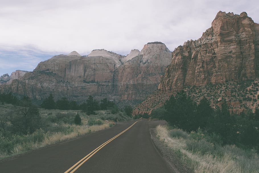 rural, road, canyons, cliffs, landscape, mountain, sky, transportation HD wallpaper