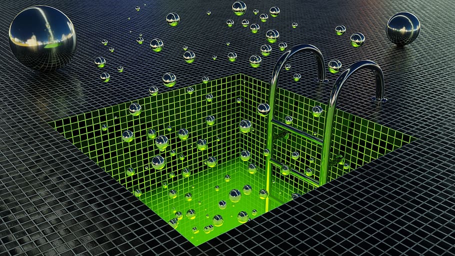 background, abstract, metal, balls, tiles, green, 3d, green color HD wallpaper