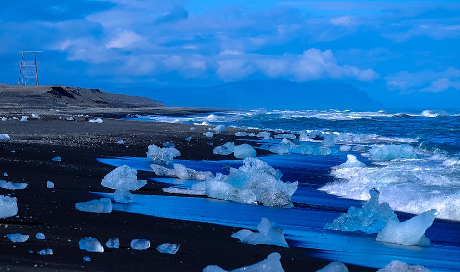 ice on seashore, nature, outdoors, mountain, snow, iceberg, glacier HD wallpaper