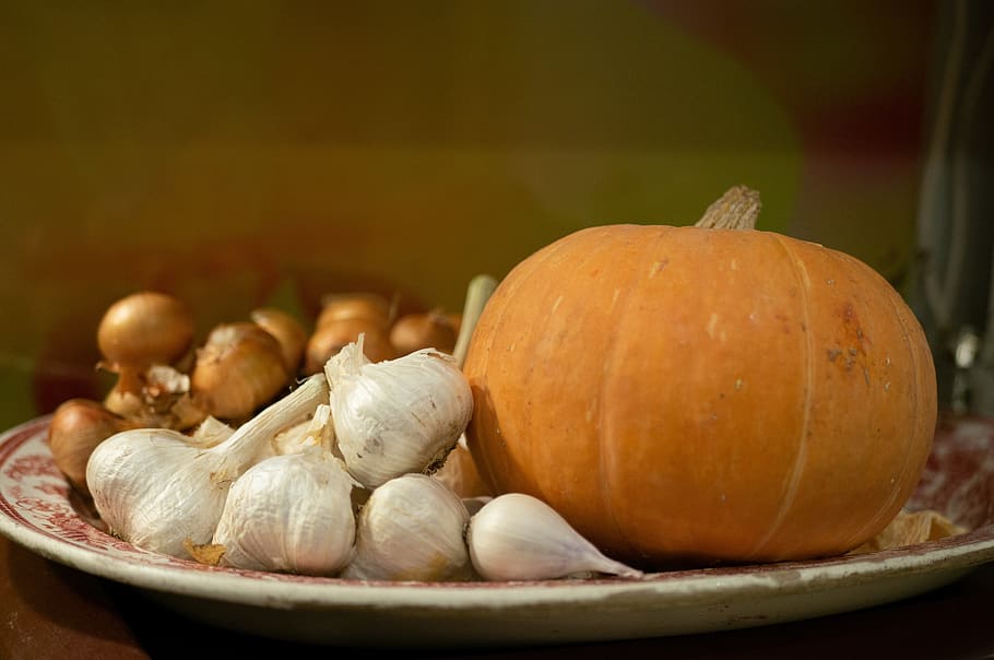 pumpkin, garlic, onion, kitchen, harvest, nutrition, products HD wallpaper