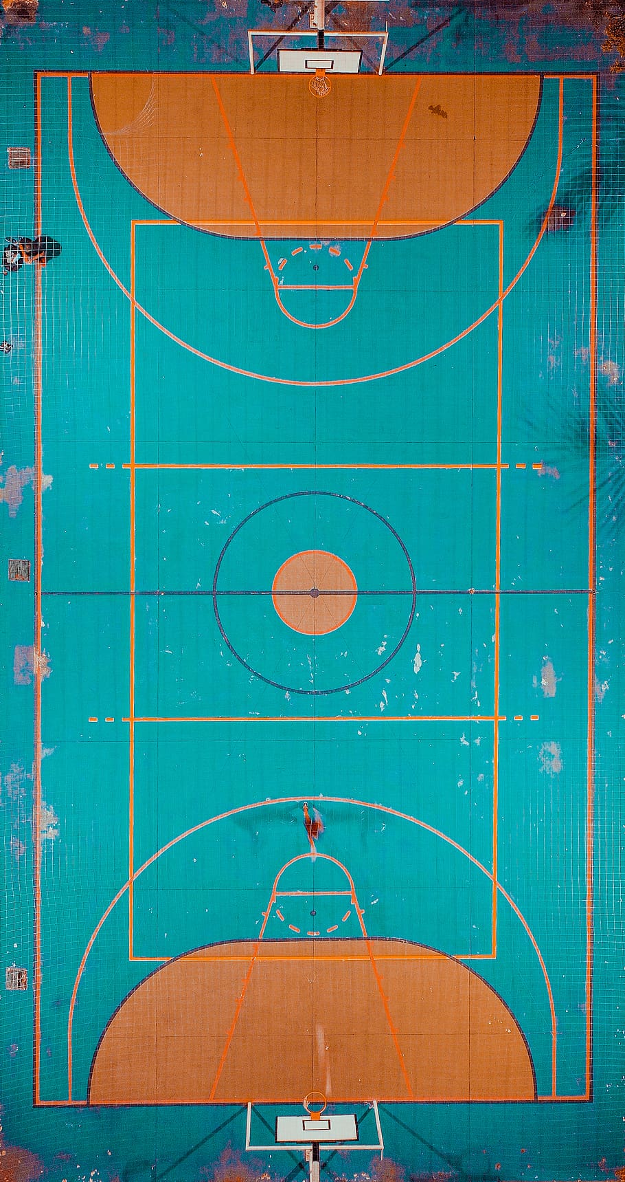 Basketball Court, aerial shot, bird's eye view, from above, sport