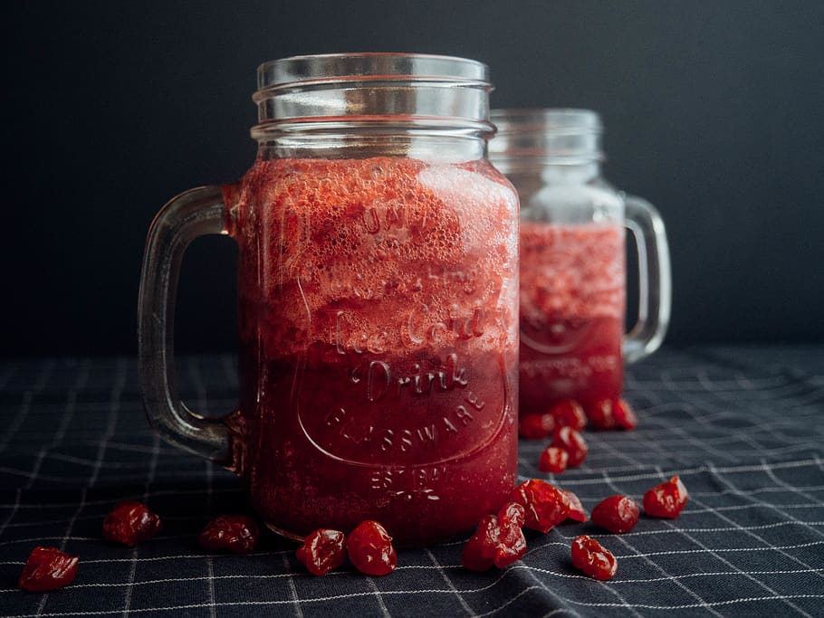 jar, mug, mason, drink, smoothie, juice, red, dark, background HD wallpaper