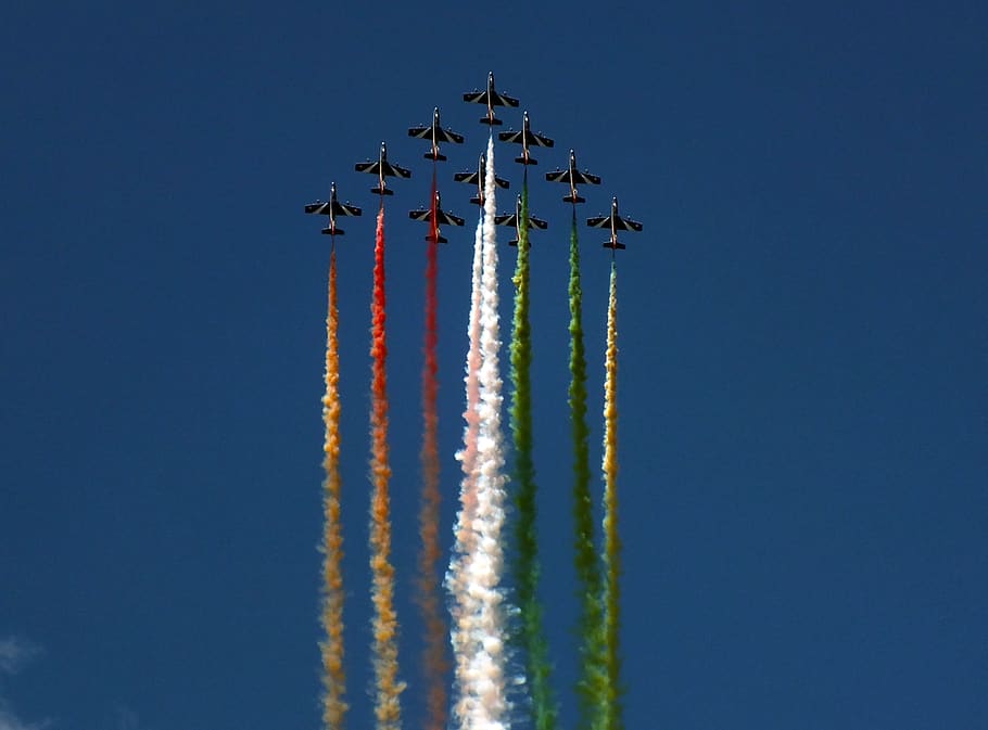 jet planes on mid air, air vehicle, airplane, sky, flying, vapor trail HD wallpaper