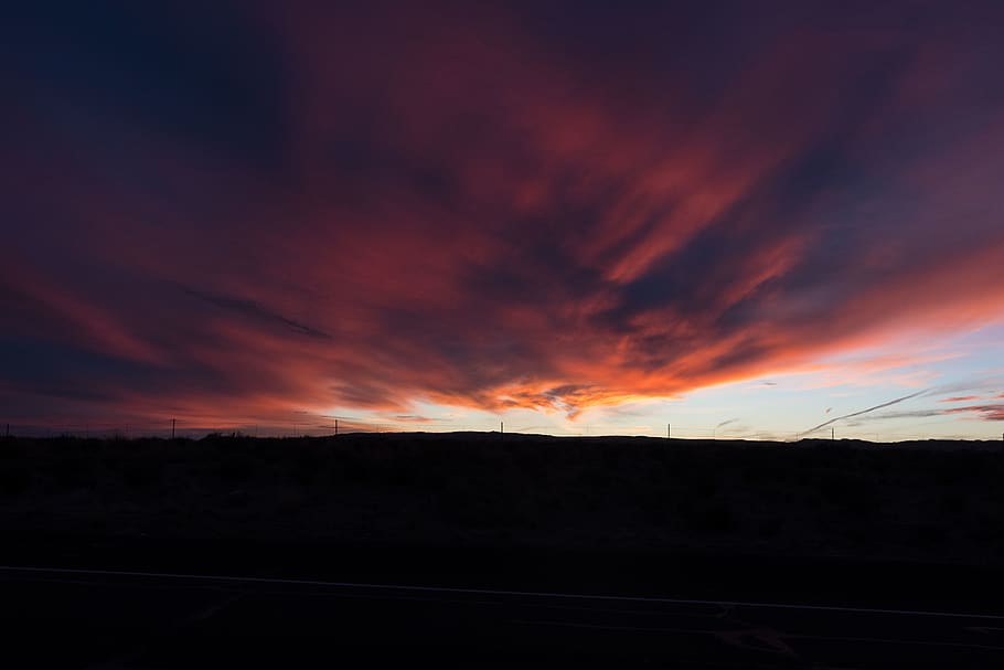 orange and blue sky, cloud - sky, sunset, environment, scenics - nature HD wallpaper