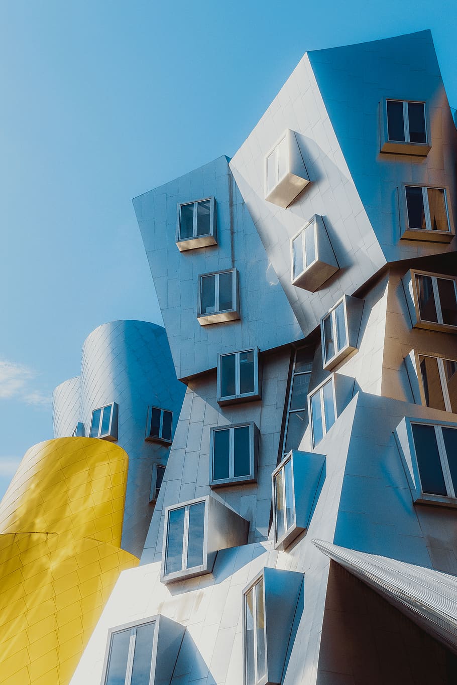 gray and yellow building, architecture, blue, building exterior HD wallpaper