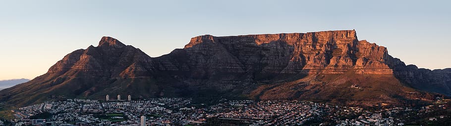 table mountain, devil's peak, cape town, sunrise, dawn, city HD wallpaper