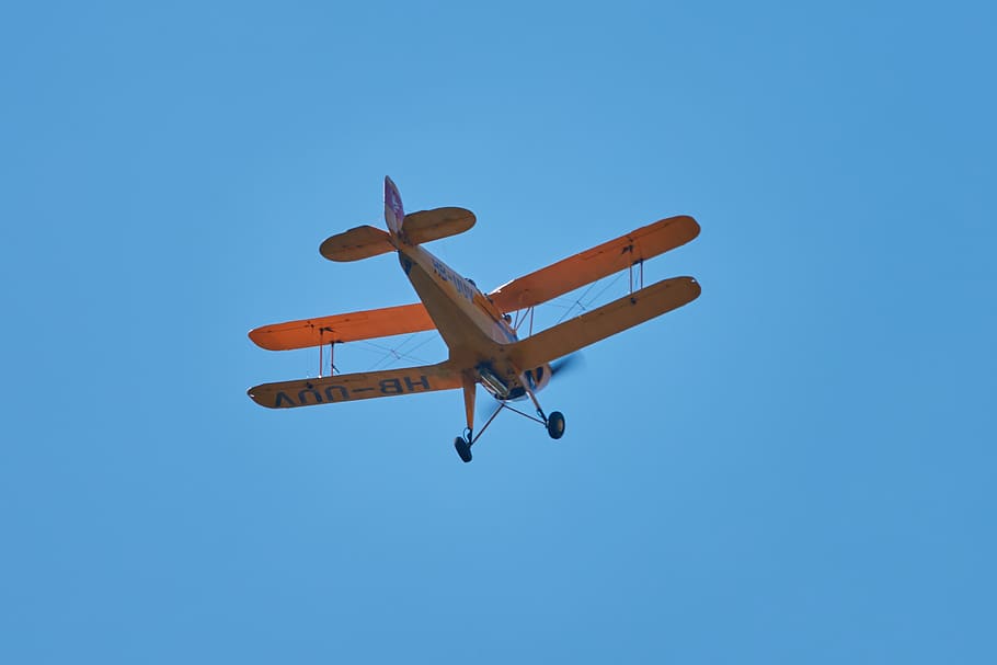 double decker, aircraft, flying, oldtimer, propeller, propeller plane HD wallpaper