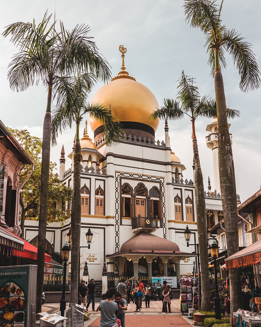yellow and white mosque, architecture, building exterior, built structure HD wallpaper