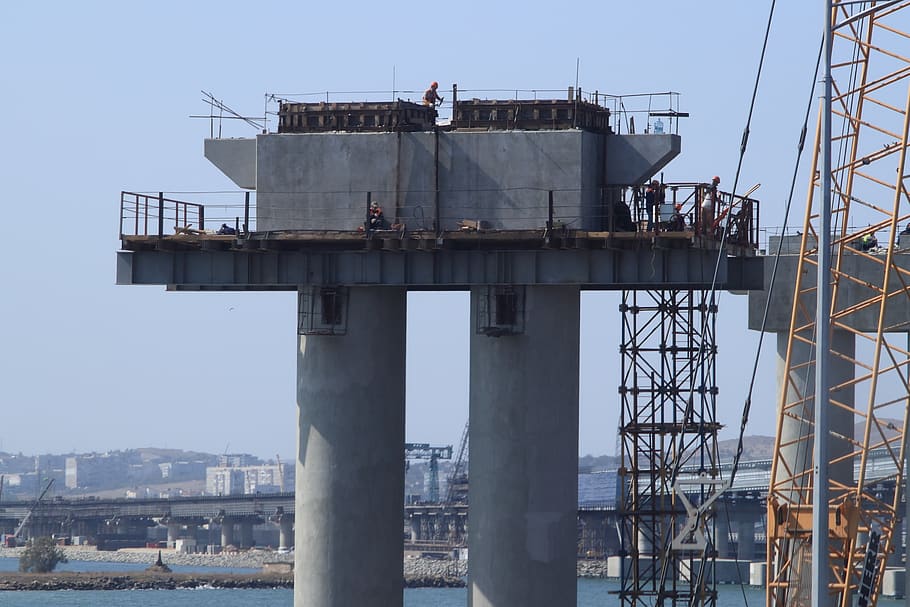 construction, support, builders, crane, landscape, people, bridge HD wallpaper