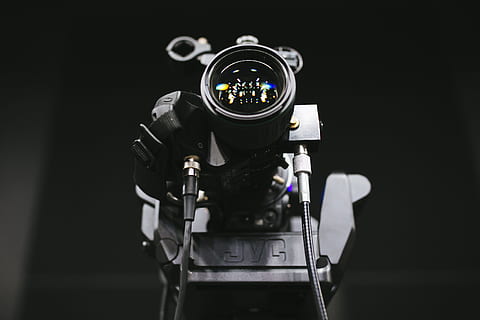 black JVC camera on top of surface, lens, glass, reflection, video HD wallpaper